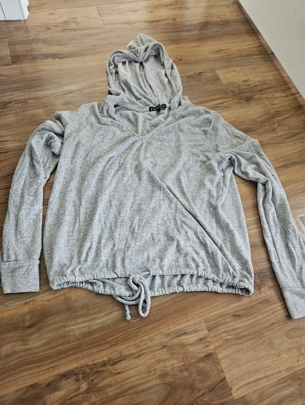 Gibson Heather Gray Hooded Drawstring Pullover Medium